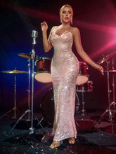 D&M Gorgeous Glittery Halter Neck Open Back Bodycon Party Evening Dress